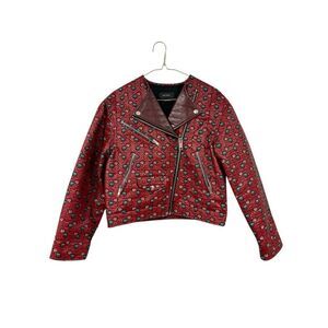 Isabel Marant Embroidered Leather Trim Moto Jacket Size S
